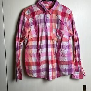 Merona Plaid Button down Top pink purple orange XL